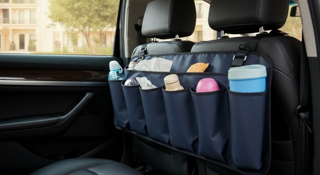 This car seat organiser makes school runs feel slightly less feral | Generated by NanoBanana (generated-by-nanobanana)