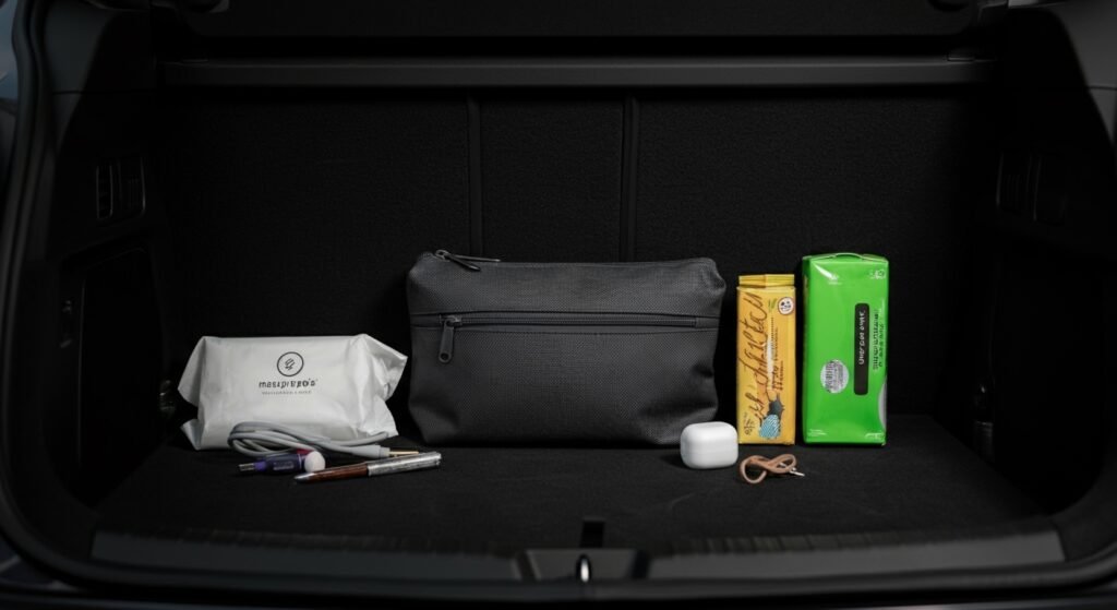 The two-pouch car setup that stops clutter taking over | Generated by NanoBanana (generated-by-nanobanana)